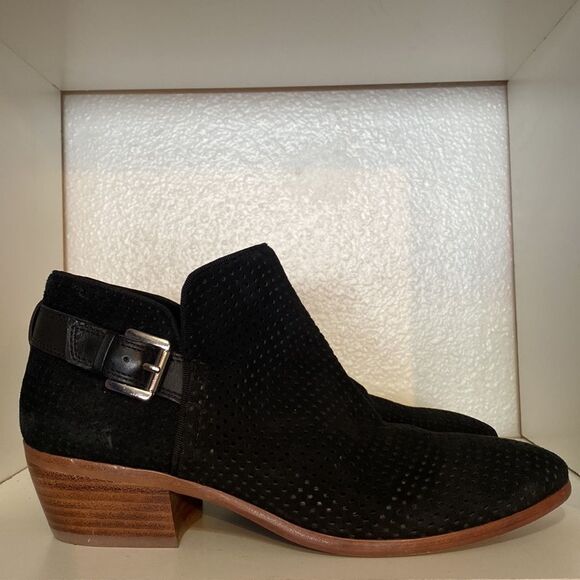 Sam Edelman Black Suede Perforated Ankle Booties Boho Chic Western Fall Street - Picture 4 of 16